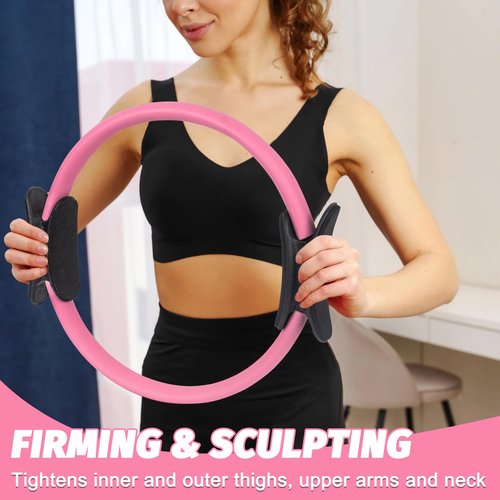 15 Pcs Pilates Ring Set for Women- Pilates Equipment for Home Workout-14-inch Pilates ring-9-inch Pilates Ball-5 Resistance Bands for Toning Arms, Thighs/Legs & Core.Exercise for Beginners at Home
