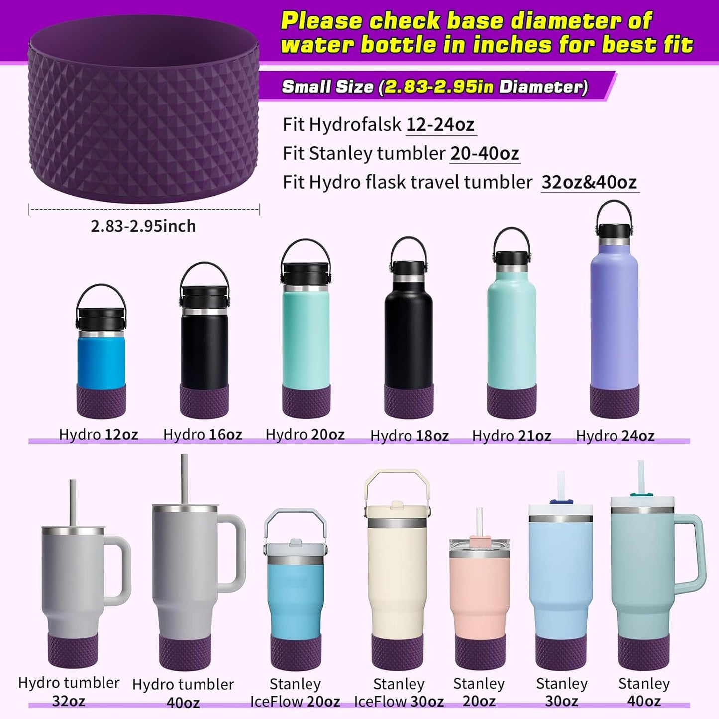 WUQID Water Bottle Boot - Diamond Silicone Sleeve Cover for Stanley & Hydro Flask | Fits 20-40oz & 12-24oz Bottles