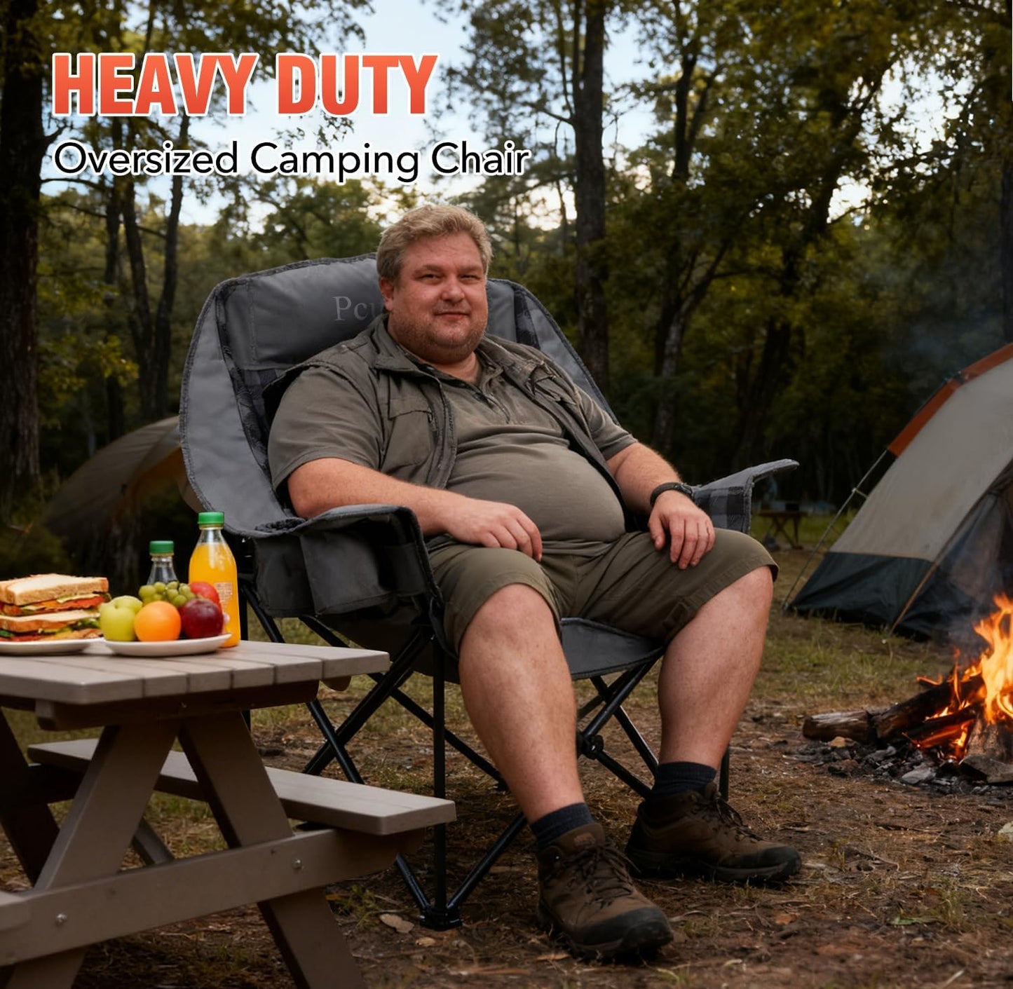 Skiennix Heavy Duty Camping Chairs - 2 Pack XL Padded Folding Chairs with Cup Holder | Supports 500lbs