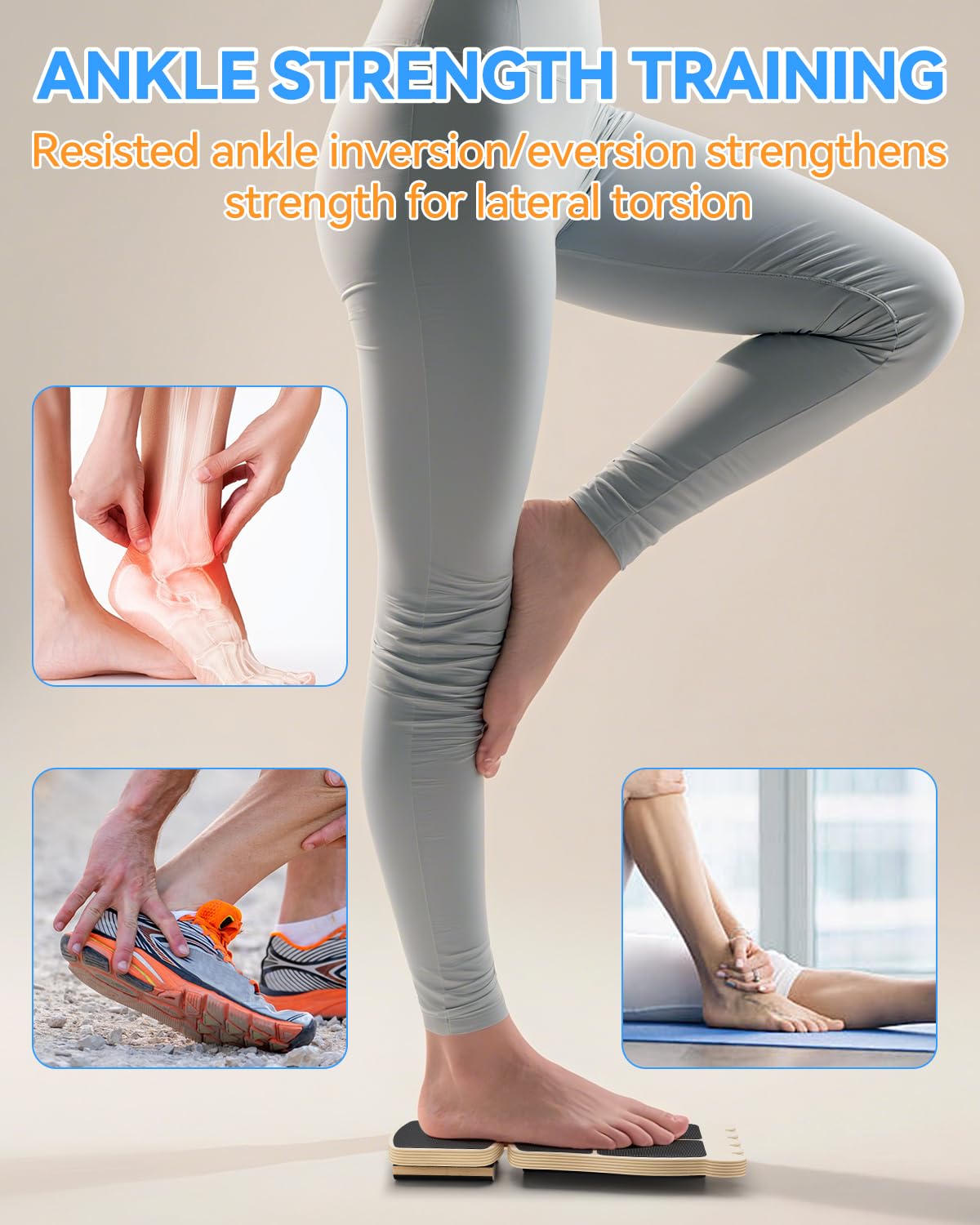 Ankle Balance Board, "Tootsie" Design Wooden with Non-Slip Surface - Foot Strengthener for Single-Leg Ankle Strengthening, Stability & Balance Training