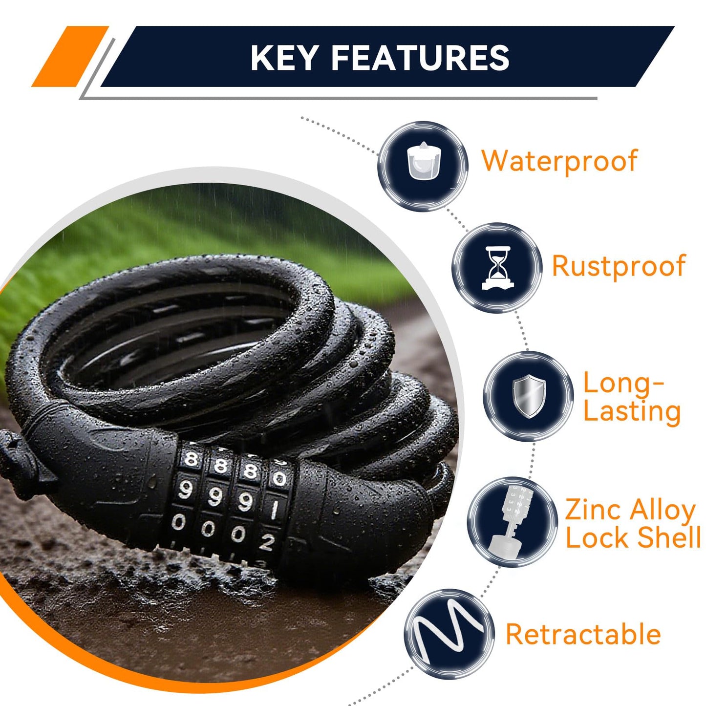 SEPOX® 2Pcs Pack 6FT Extra Long Cable Combination Bike Locks, 4 Digits Retractable Security Lock, 12mm Heavy Duty Anti Theft Anti Rust Cable for Bicycle, Scooter, Gate, Outdoor Equipment, Weatherproof