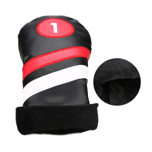 LONGCHAO Golf Head Covers 3pcs/Set Driver Fairway Wood Headcovers White Red and White Vintage PU Leather 1 3 5 Driver and Fairway Head Covers for Golf Club (1/3/5 Black)