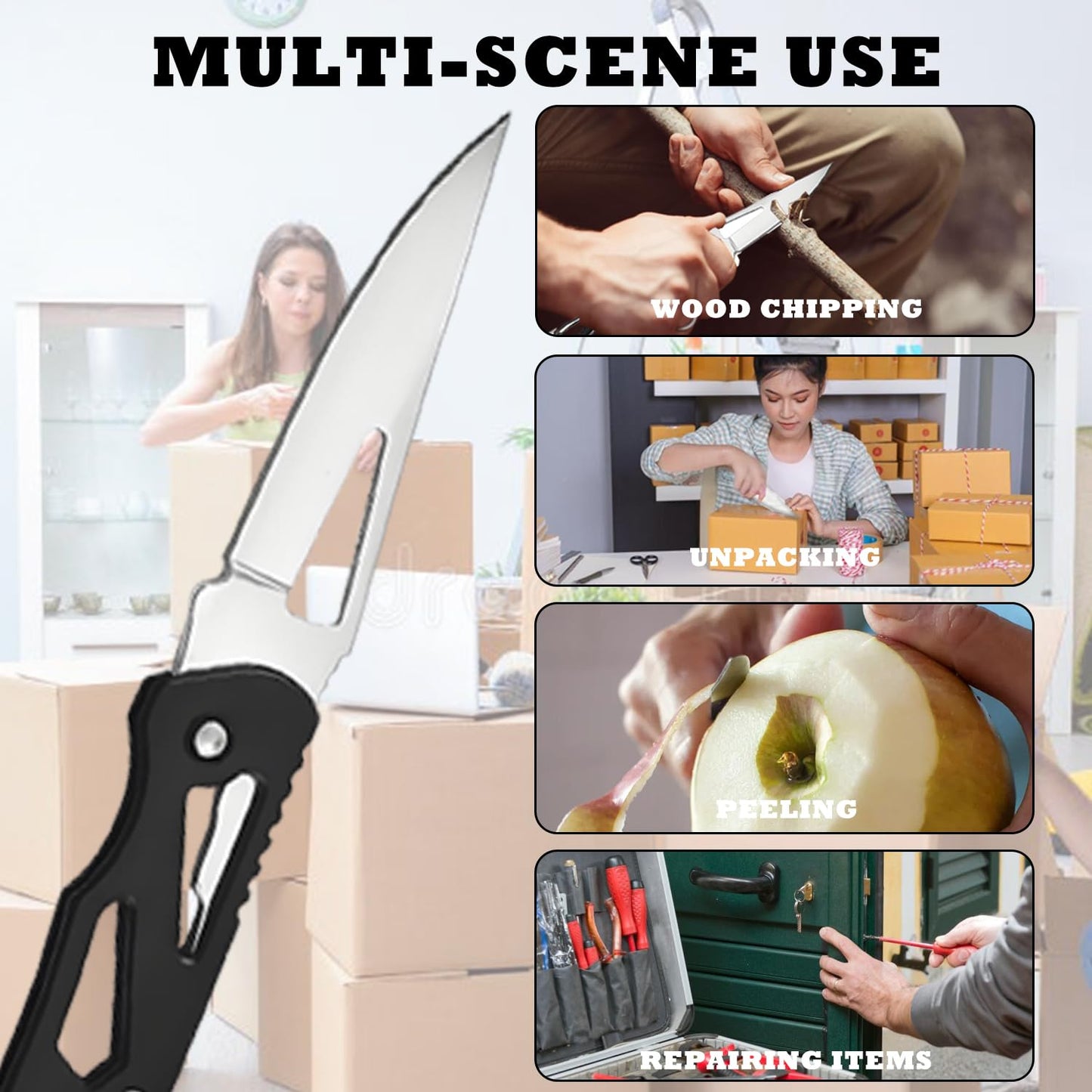 Daemson 4PCS Folding Knives with Keychain Ring, Compact Stainless Steel Pocket Knives, Small Pocket Knife for Outdoor, Camping, Survival, and Everyday Carry (Black, Silver, Blue, Green)