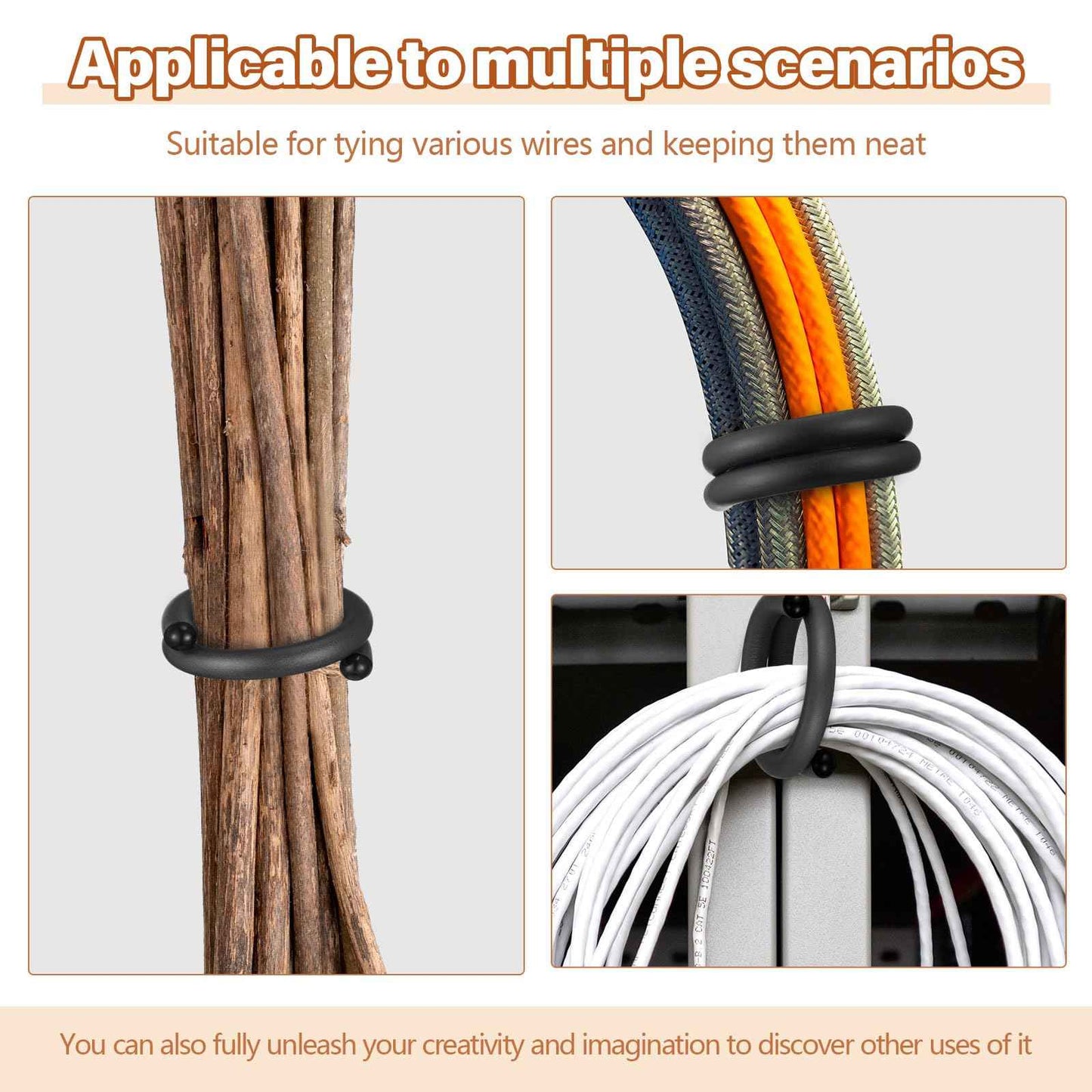 Ninehaoou 20 Pcs 17 Inch EVA Foam Twist Rubber Ties Reusable Bendable Cable Tie Straps Flexible Heavy Duty Twisty Ties for Organizing Cords Bundling (Black)