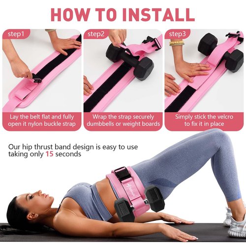 Hip Thrust Belt - Dumbbell Hip Thrust Belt - Premium Leather Thickened & Widen, Comfortable for Dumbbells, Kettlebells or Plates, Slip Padding, Gym or Home Workouts (deep pink)