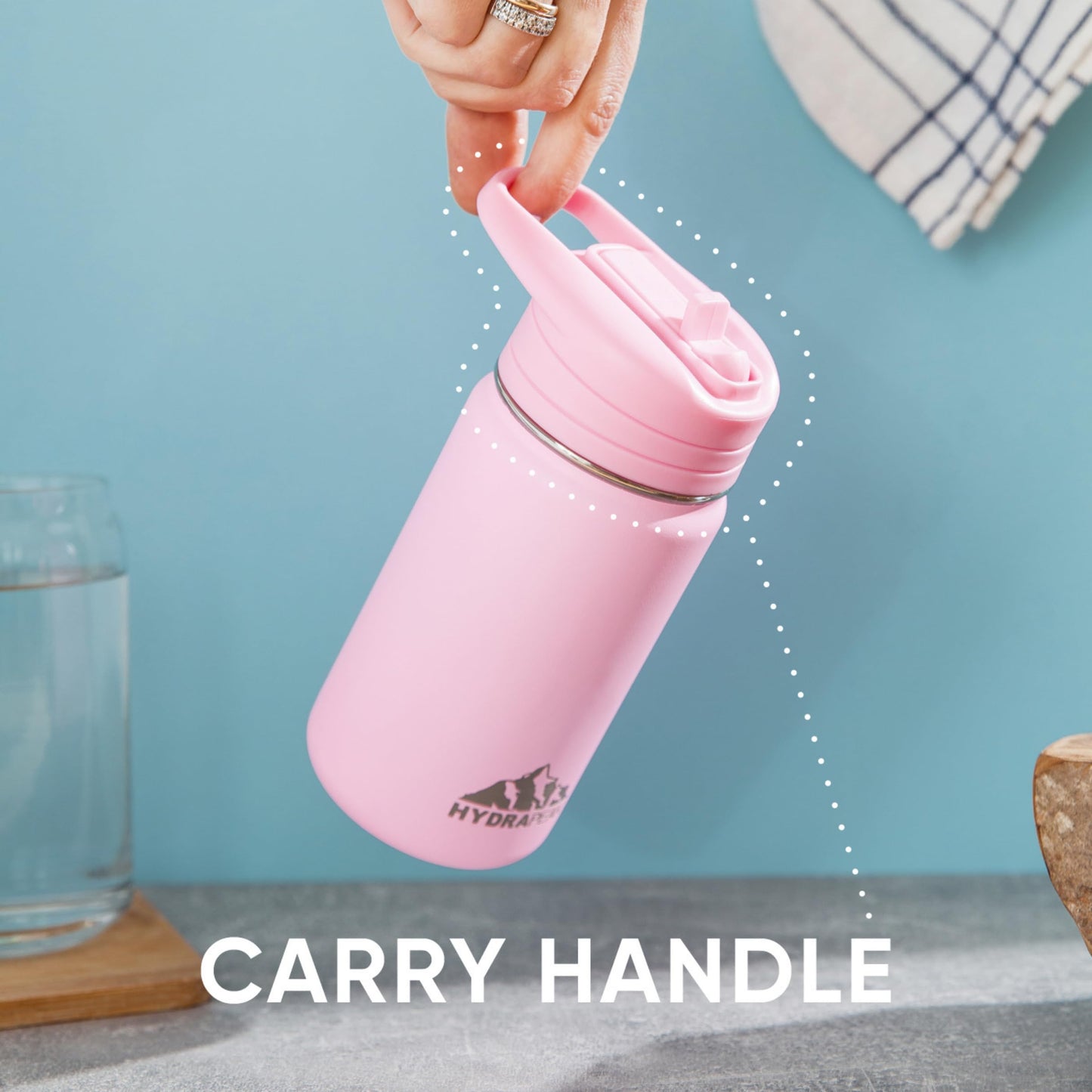 Hydrapeak Mini 14oz Water Bottle with Straw Lid, Insulated Water Bottle, Water Bottle Stainless Steel, Water Bottles (Fuchsia)