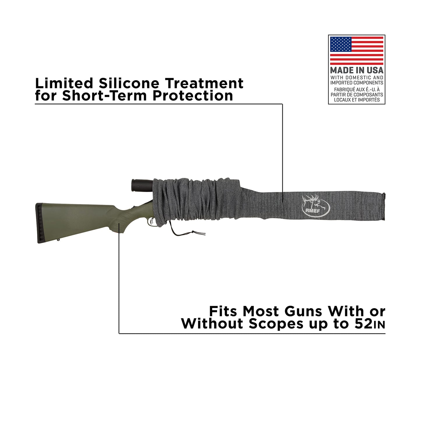 Allen Company Knit Gun Sock for Rifle/Shotguns With or Without Scope - Anti-Rust and Silicone-Treated for Gun Safe, Bag, and Case Storage - Drawstring Closure - 52" Gray - 3 Pack