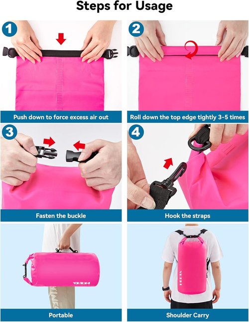 HEETA Waterproof Dry Bag - Lightweight Roll Top Storage Backpack with Emergency Whistle | 5L-40L Options for Travel, Kayaking, Camping