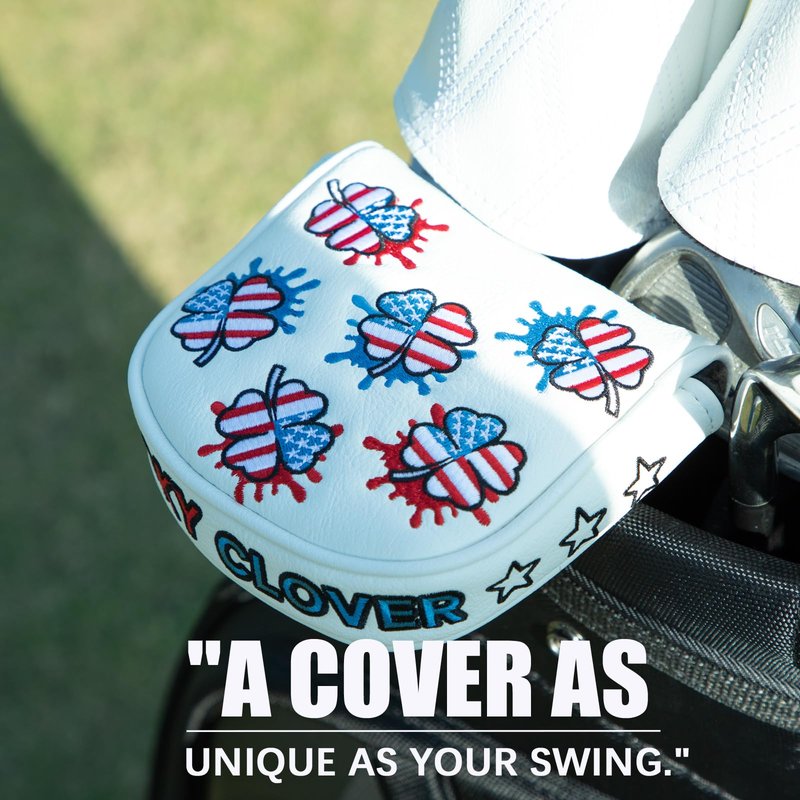 Golf Mallet Putter Cover Headcover, USA Lucky Clover Magnetic Closure Premium Leather Golf Headcovers Fits Golf DF3 Putter, Mallet Putter Headcover (for DF3 Putter)