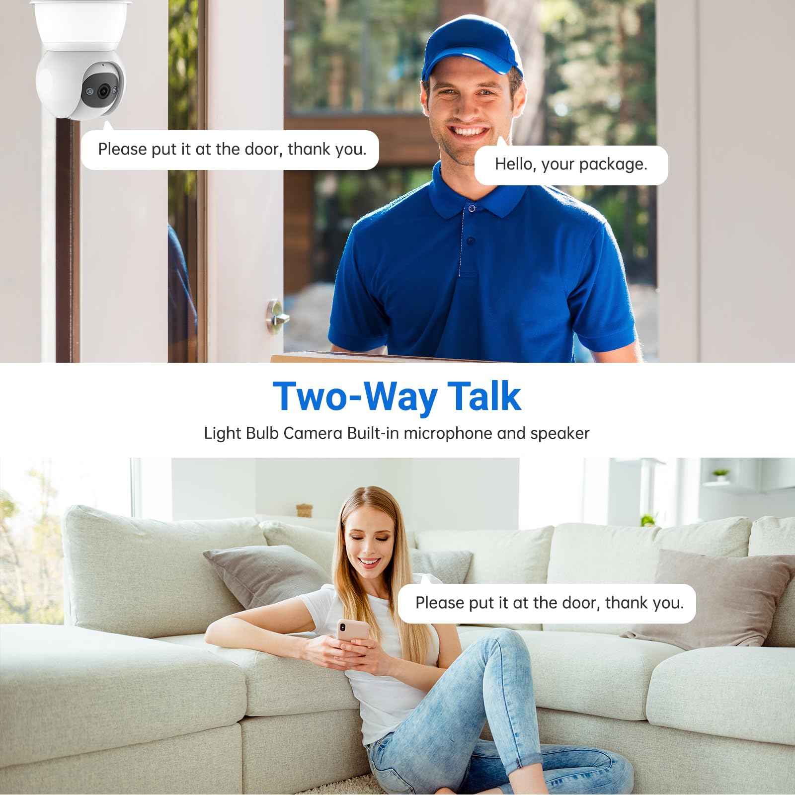 Light Bulb Security Camera, 2.4G/5GHz WiFi 2K Security Cameras Wireless Outdoor Indoor,Bulb Cameras for Home Security,AI Human Detection,Siren Alarm,2 Way Talk,Color Night Vision,Compatible with Alexa