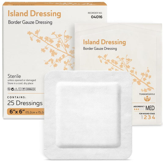 Bordered Gauze Island Dressing 6x6-25 Large Adhesive Bandages for Wound Protection - Good for Hospitals, Medical Facilities, First Aid Kits, and More