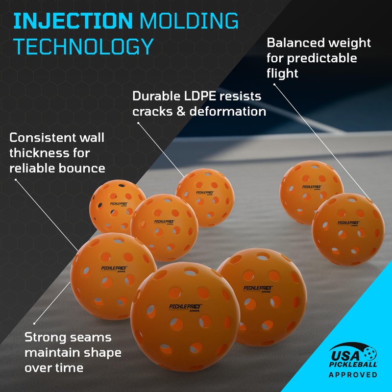 PicklePro Junior Outdoor & Indoor Pickleball Balls for Beginners – Lightweight LDPE 40-Hole Design for Stable Flight, Durable Construction for Training and Youth Play, USAPA Compliant (12 Pack)