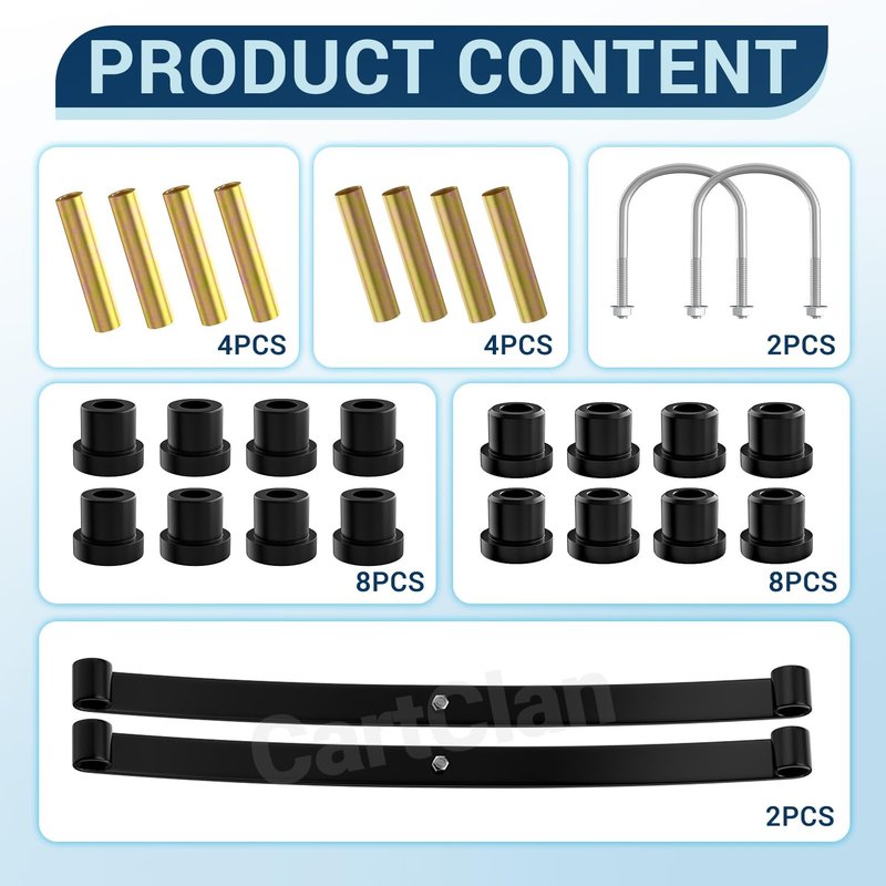 CartClan Golf Cart Rear Leaf Spring Kit, Club Car DS Standard Rear Leaf Spring with Bushings Kit 2Pcs, Suitable for 1981-2016 Club Car DS Golf Cart, OEM#: 1010974, 1015583,1012180
