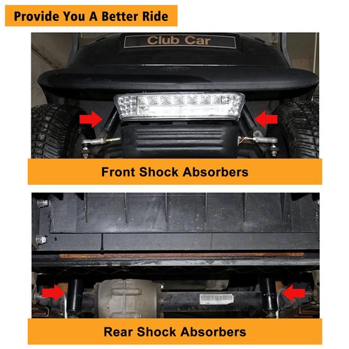 Club Car Front and Rear Shocks for Golf Cart - DS & E 1988-up, Precedent G&E 2004-up (2 Front + 2 Rear) - Replace OEM: 1014235, 1014236, 1010991, 1015813, 1013164