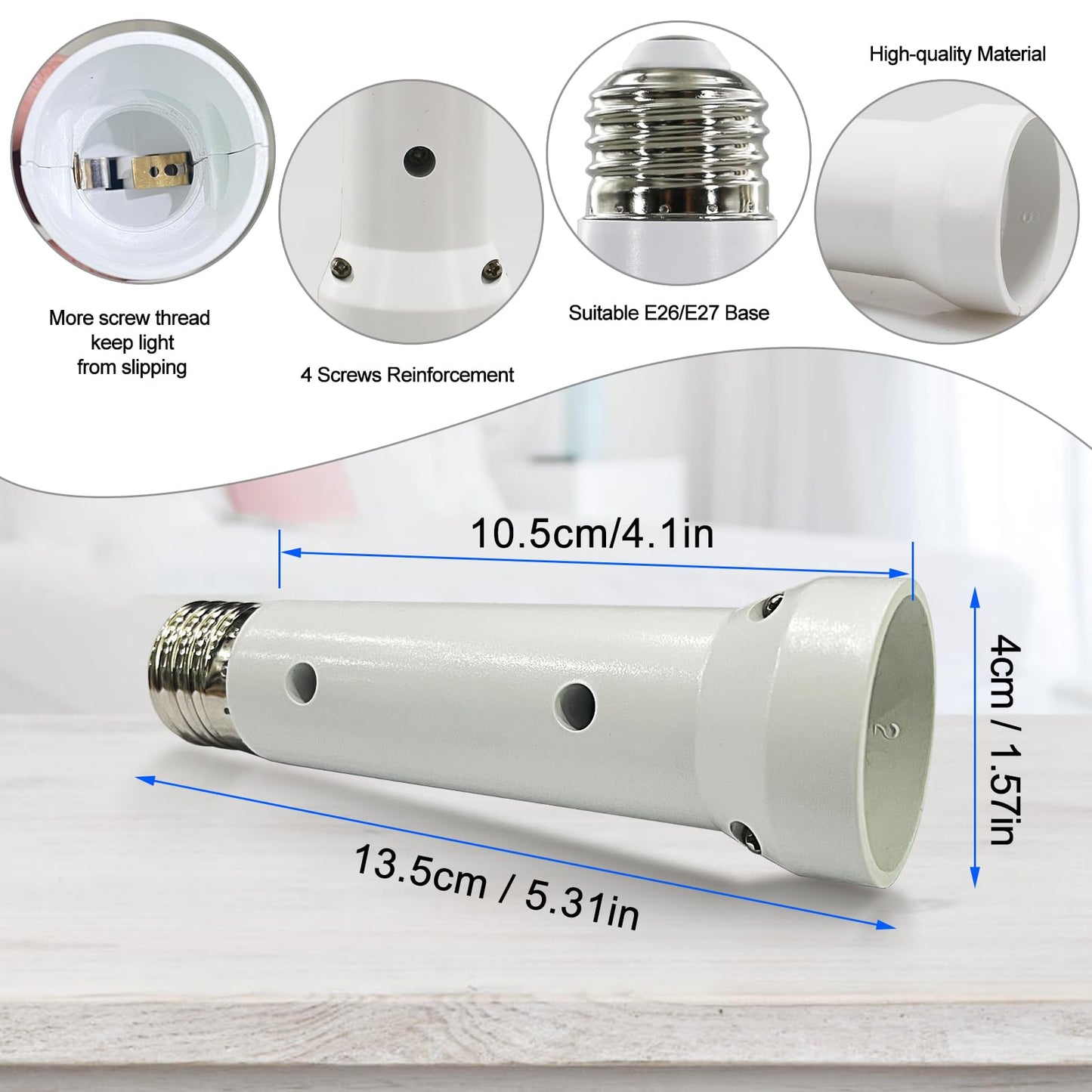Light Socket Extender, E26/E27 Socket Extension Adapter, 5.31 inch Light Bulb Extension Socket, Light Bulb Socket Extender, Screw in Lamp Holder Adapter for Socket Fan Light(White 3Pack)