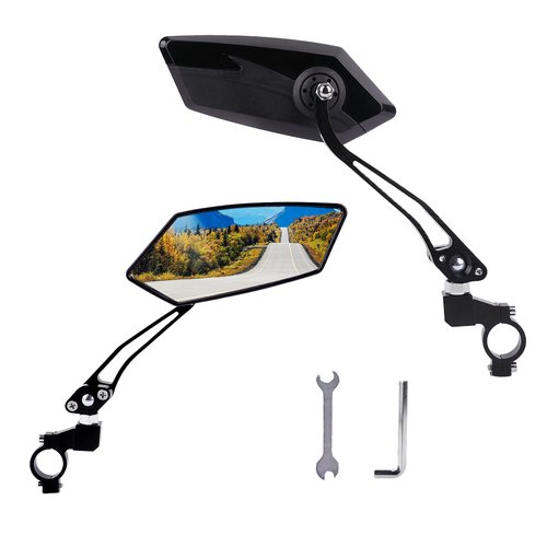 RidingRush Bike Mirror Handlebar Mount – Adjustable Rear View Mirror for Mountain Bikes, E-Bikes, Scooters, Clear View, Easy Installation, Ideal for Adult Bikes, Fits 22 mm- 25 mm Handlebars Black A