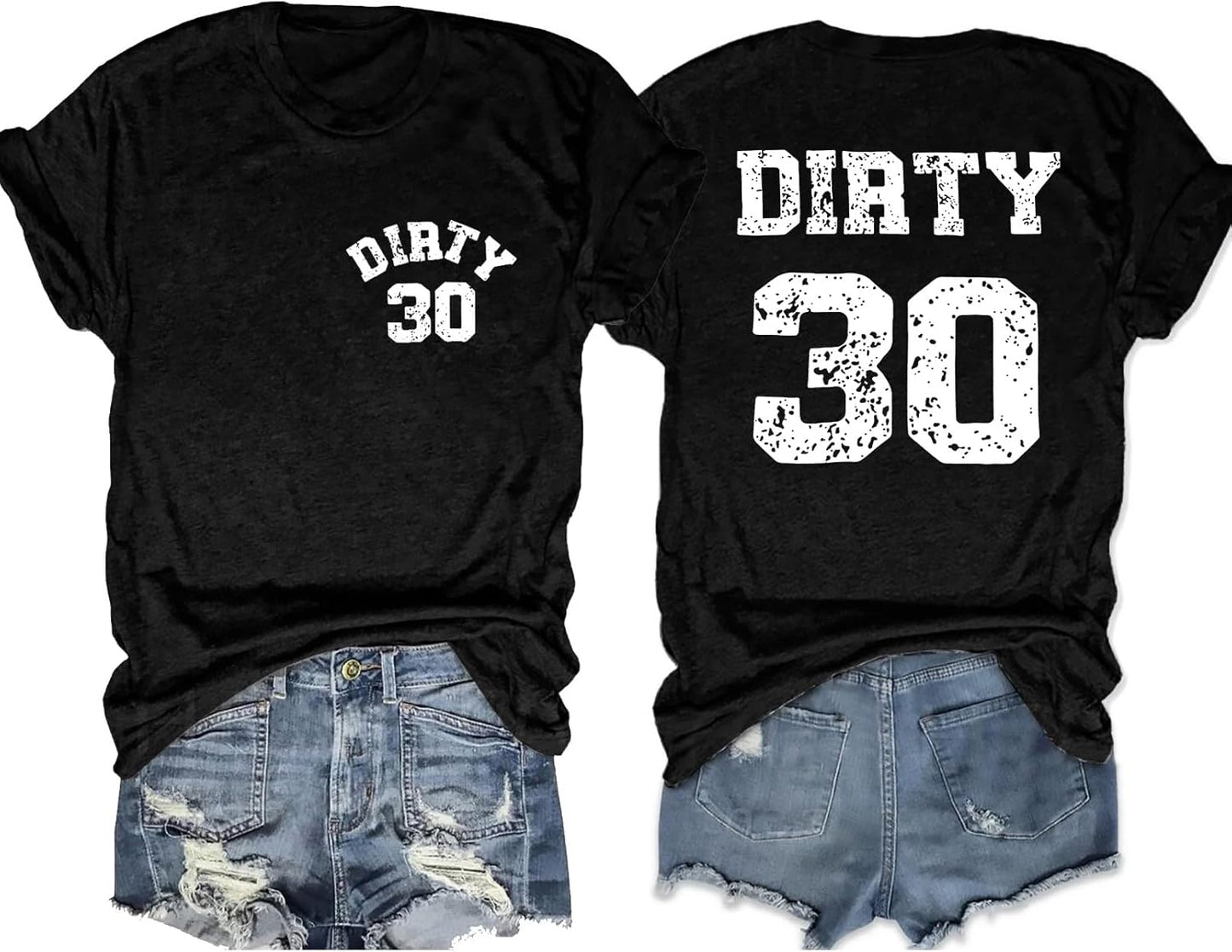 Skiennix Funny 30th Birthday T-Shirt for Women - Dirty 30 Letter Print Tee | Perfect Party Top