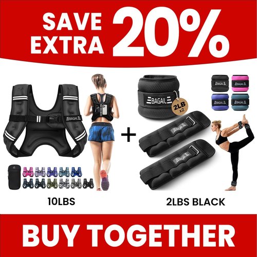 BAGAIL Weighted Vest 10 lb - Adjustable Black Design + Ankle & Wrist Weights 4 lb Set