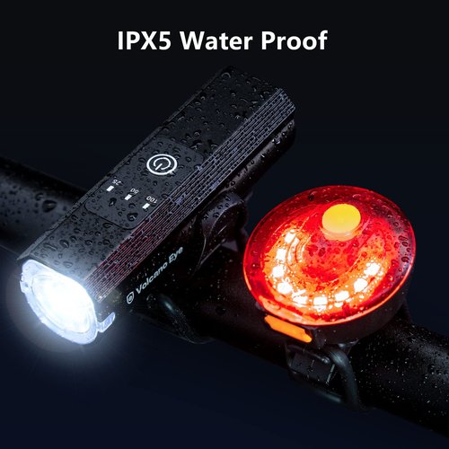 Bike Light Set USB Rechargeable, Powerful Bicycle Headlight and Taillight Combination, 5 Light Modes, Easy to Install for Cycling Safety