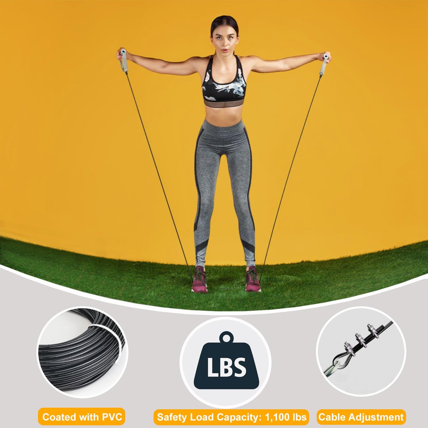 FOLUXING 98.4Ft Fitness Pulley Cable,Replacement Cable Machine Accessories for DIY Home Gym, Gym Cable Replacement,PVC Coated,Thick 3/16"(5mm)