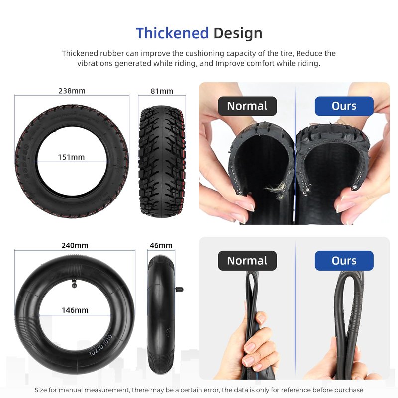 ulip 255x80 Off Road Tire with Inner Tube Pneumatic Tyre for Nanrobot Joyor Varla Eagle Apollo Ghost Zero 10X Kaabo WOLF WARRIOR MANTIS Kugoo M4 Scooter (2 tires and 2 inner tubes)