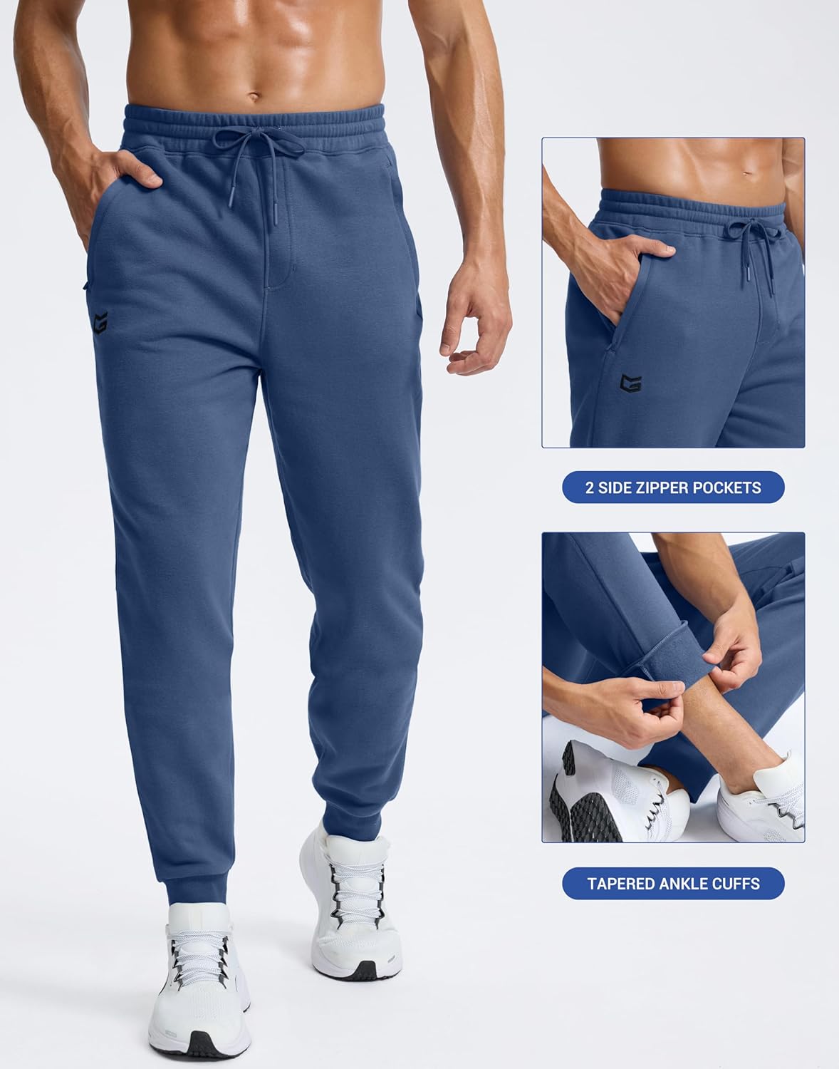 Skiennix Men's Cotton Fleece Joggers - Warm Athletic Sweatpants with Zipper Pockets | Winter Comfort