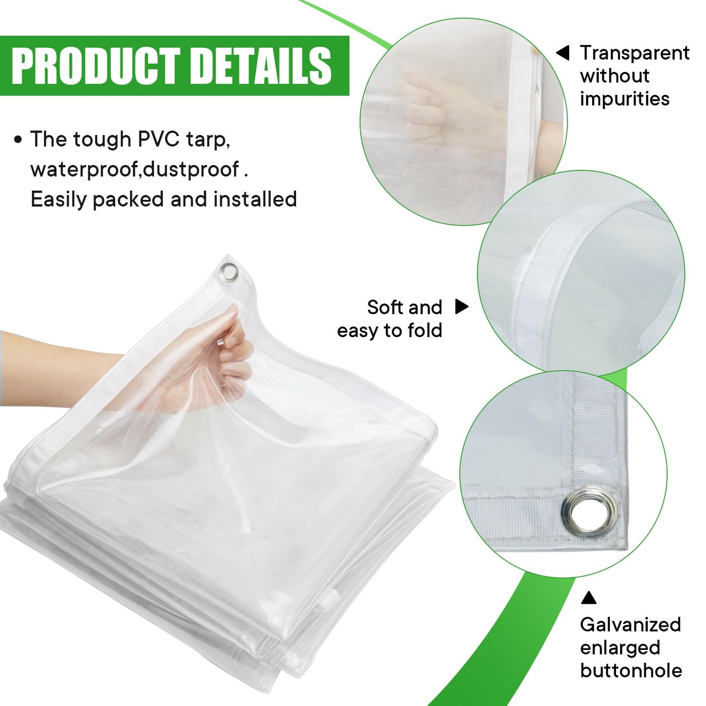 Chocikick Clear Tarp Heavy Duty Waterproof 8 x 16 FT, 20 Mil Clear Tarps with Grommets, Heavy Duty Clear Vinyl Tarp for Patio Pergola Garden Canopy Rainproof Wind-Proof Anti-Tear (8 x 16 FT)