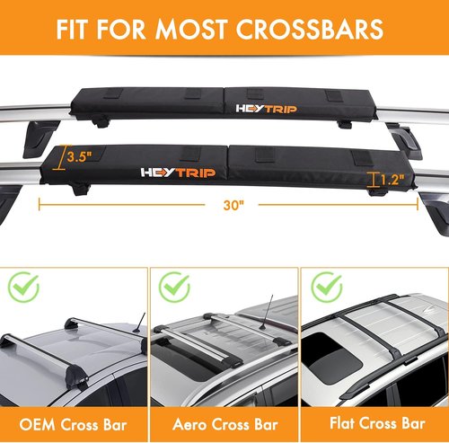 HEYTRIP Roof Rack Pads - 30" Aero Crossbar Pads for Kayak, Surfboard, SUP, Canoe | Includes 15FT Tie-Down Straps & Storage Bag