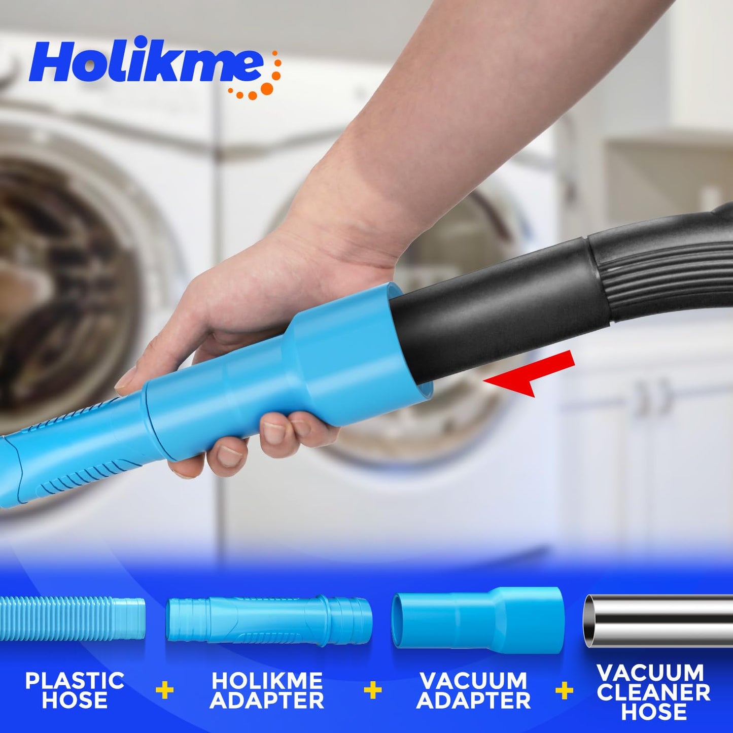 Holikme 2 Pieces Dryer Vent Cleaner Kit, Dryer Lint Vacuum Attachment and Flexible Dryer Lint Brush, Lint Remover, Dryer Vent Vacuum Hose Replacement Parts, Blue