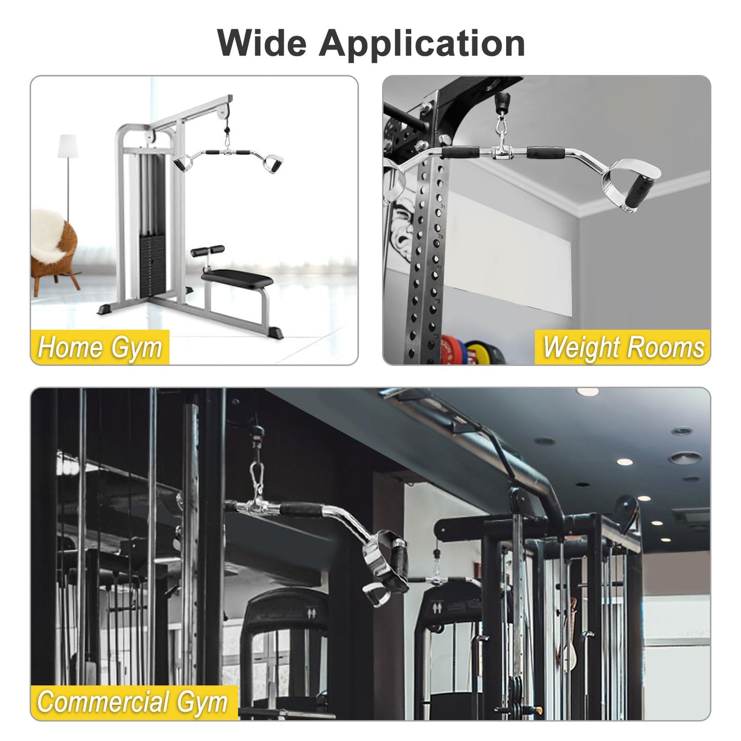 powerfeng LAT Pulldown Bar Press Down Bar Heavy Duty Cable Machine Attachments V-Shaped Bars with Rubber Handgrips for Gym Home