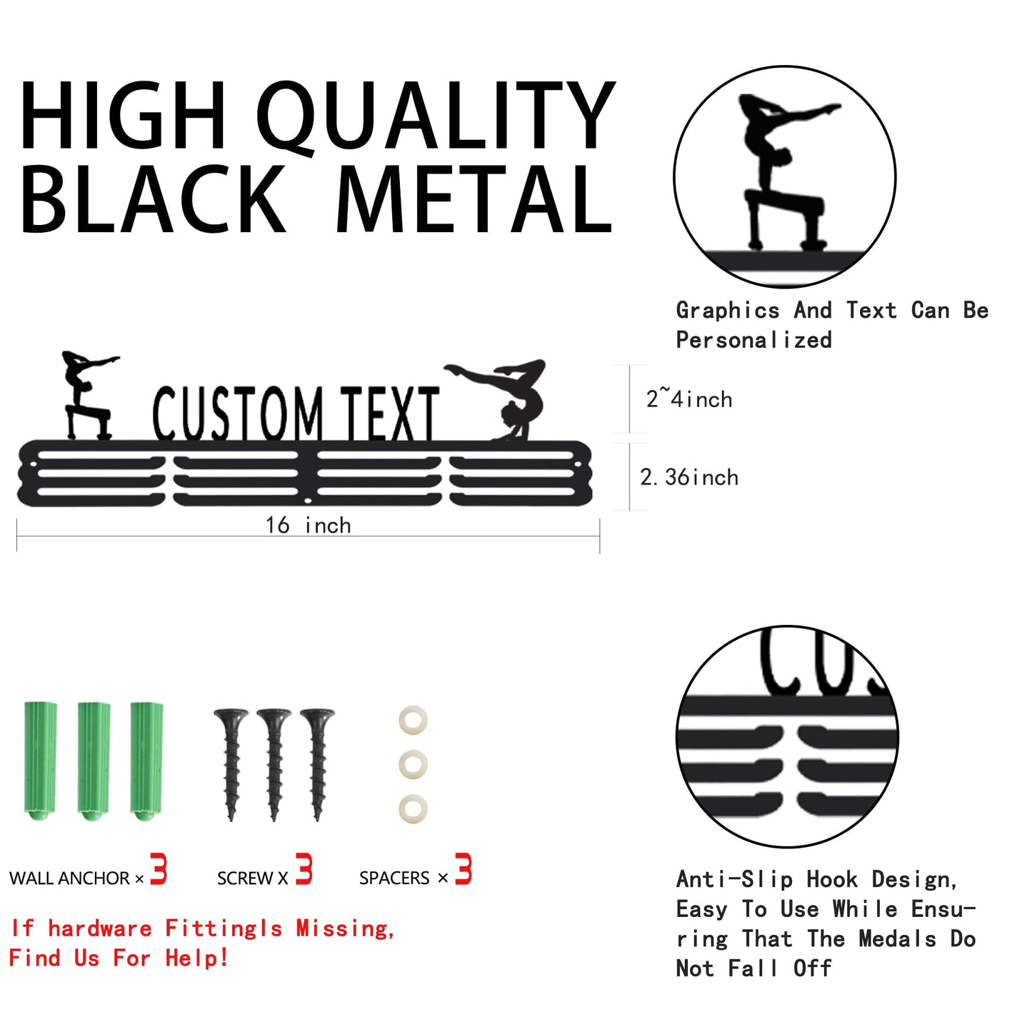 Goutoports Personalized Medal Holder with Name Display Rack for Awards Ribbons - Metal Custom Sports Race Plaques Hanger for Wall Mount Hold Up 60 Medal Hanger Display for Athlete Boy Girl Kid