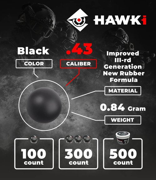Hawki Rubber Balls - Reusable .50/.43 Cal Soft Training Balls for Paintball Guns | Less Lethal