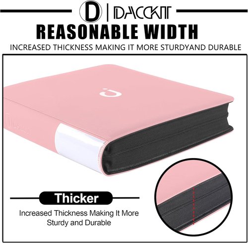 D DACCKIT Top Loader Binder - 12 Pocket Design for 480 Cards | Light Pink Compatible with 3” x 4” Card Holders