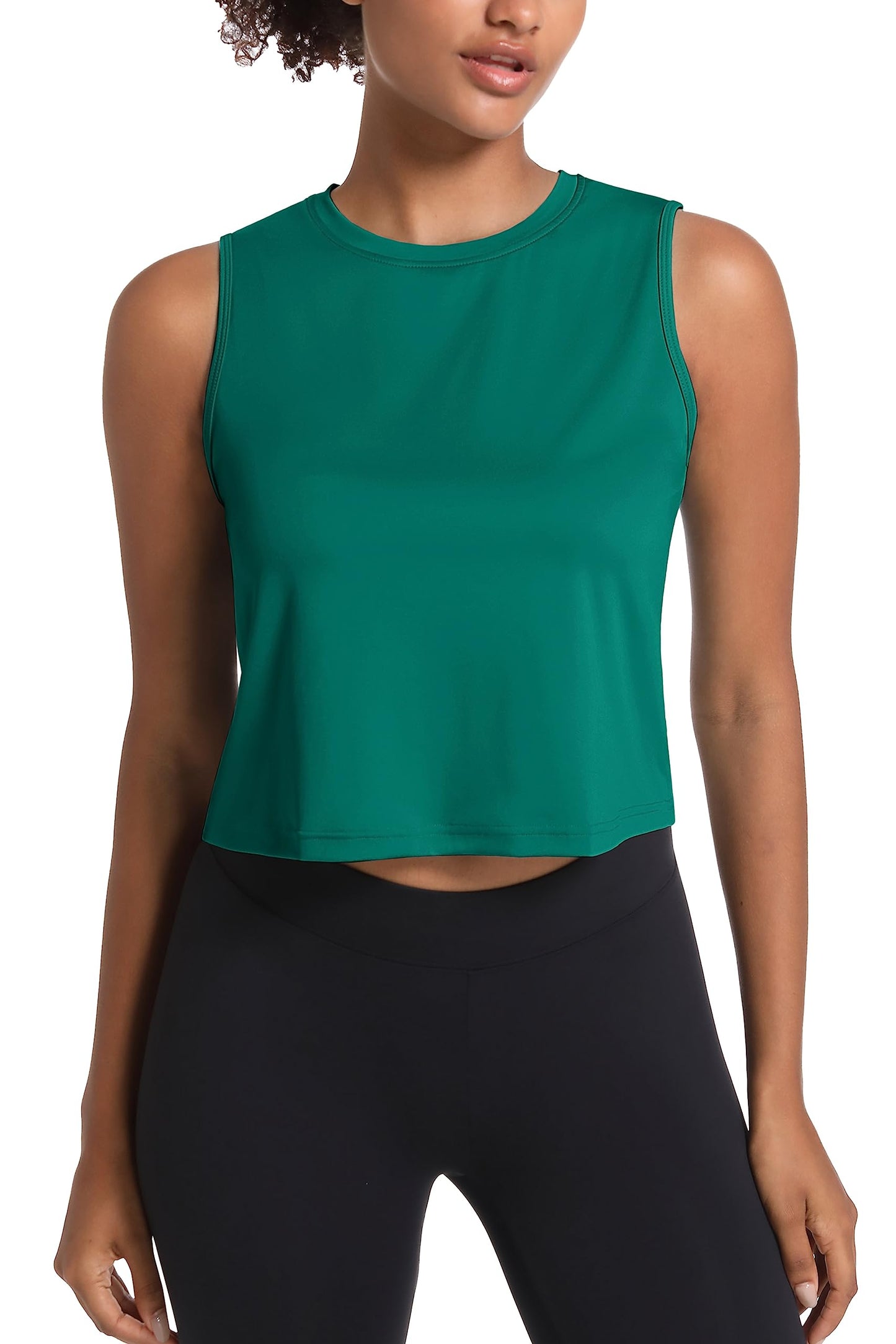 MAGCOMSEN Women's Crop Tops UPF 50+ Workout Athletic Tank Tops Lightweight Running Sports Shirts Sleeveless Gym Yoga Green L