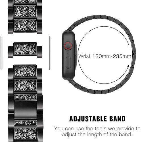 Compatible with Amazfit bip 6 bands, Lamshaw 20mm, 22mm Quick Release Women Jewelry Bling Diamond Metal Dressy Strap Adjustable Replacement Strap Accessories Sports Band Compatible with Amazfit Smartwatch (Black, 20mm size band)