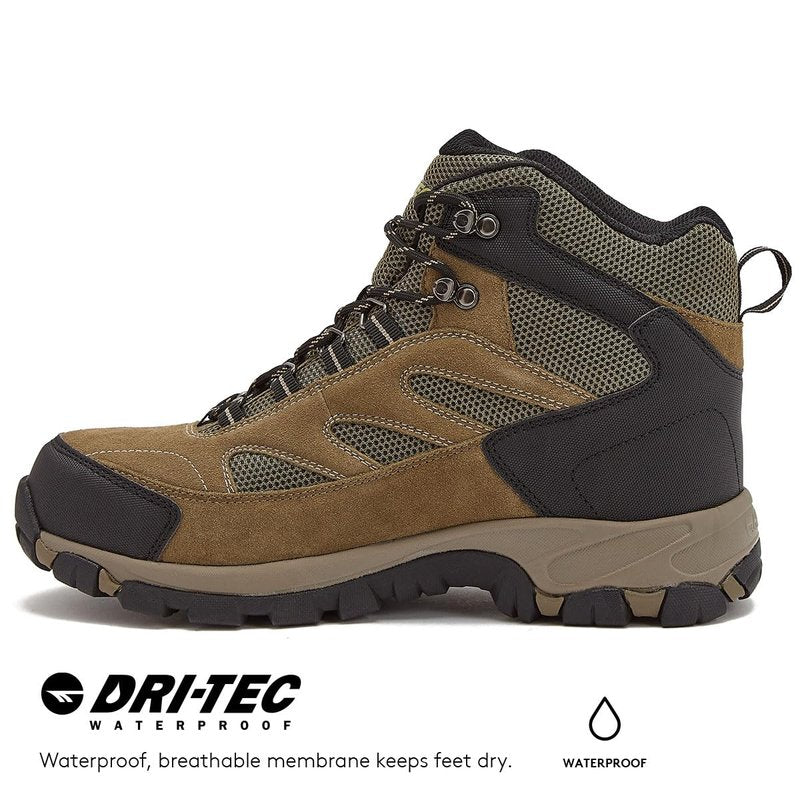 HI-TEC Yosemite WP Mid Waterproof Hiking Boots for Men, Lightweight Breathable Outdoor Trekking Shoes - Dark Green, 10.5 Medium