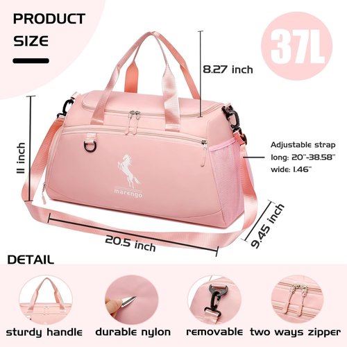 Marengo Gym Bag - Lightweight Travel Duffle with Shoe & Wet Compartment | Ideal for Sports, Yoga & Swimming - Pink