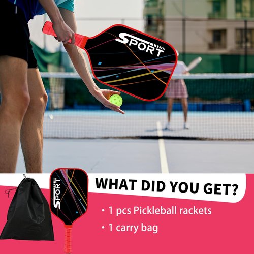 Pickleball Paddle, USAPA Approved Carbon Fiber Pickleball Paddle, Lightweight Pickle Ball Rackets for Men and Women, 1 Pickle Ball Paddle with 1 Carry Bag, Comfortable Handle(Colorful‎‎)