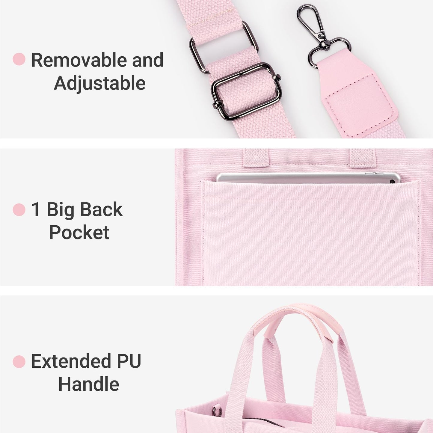 ZORFIN Canvas Tote Bag for Women with Zipper and Compartments Crossbody Work Laptop Bag for Travel College Office, Pink