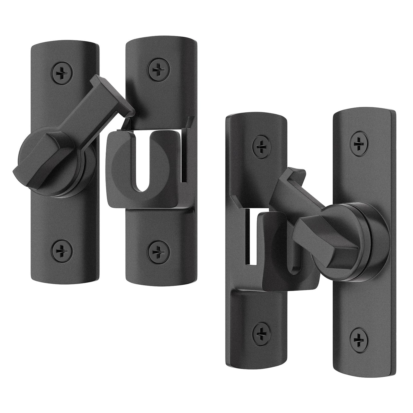 2 Pcs Degree Barn Door Latch, 180/90 Sliding Barn Door Lock，Sliding Gate Latch Lock for Cabinets, Barn Door, Bathroom, Gardenr Doors (Black)