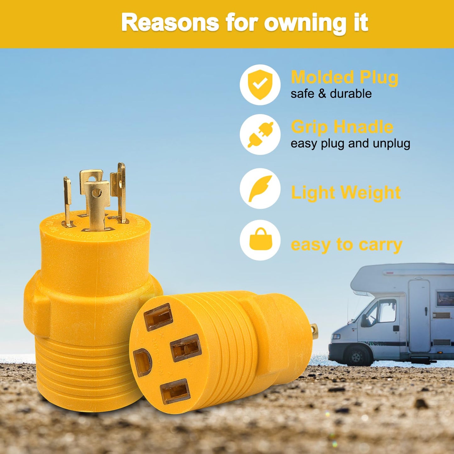 RV Generator Adapter Compatible with NEMA L14-30P to 14-50R 30 Amp to 50 Amp Locking Generator 4 Prong Heavy Duty for RV Trailer Camper Generator EV Level 2 Charging.