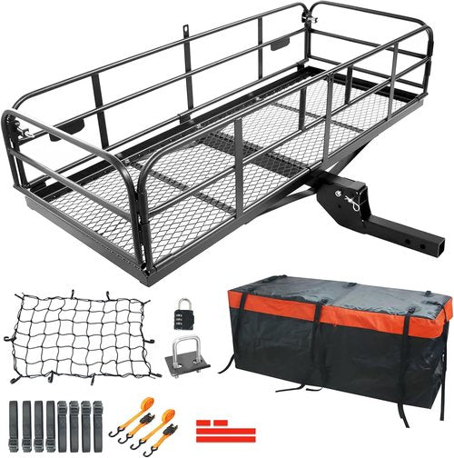 Hitch Cargo Carrier - 60"x24"x14.4" Folding Rear Luggage Rack | 510 lbs Capacity with Waterproof Bag & Straps
