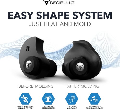 Decibullz Moldable Earplugs - Noise Cancelling Concert Ear Plugs for Musicians & DJs | Perfect Fit