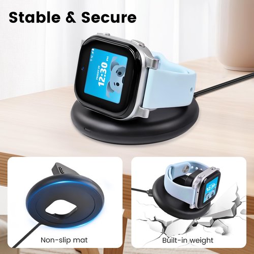 Compatible with AT&T Amigo Jr Watch Charger, Foldable Magnetic Charger Stand Dock with 3.12ft Type-C to Type-C Cable (Black-2)