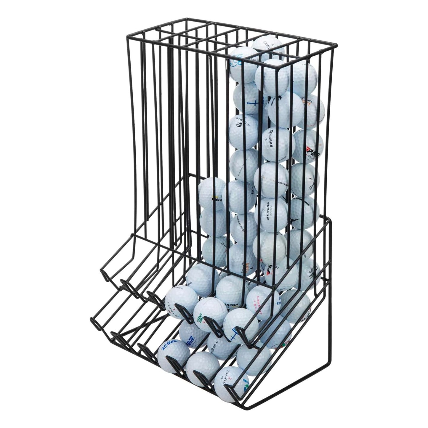 MyGift Golf Ball Dispenser, 90 Capacity Golf Ball Storage Container Matte Black Metal Wire Organizer Basket and Countertop Display Rack