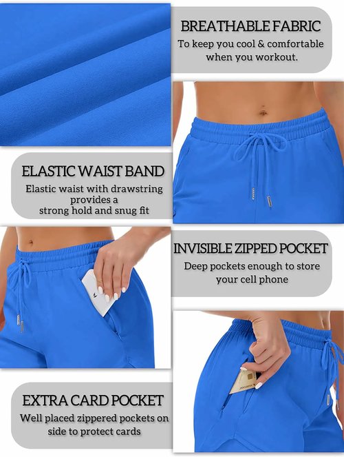 Mancreda Women's Running Shorts - Elastic Workout Shorts with 3 Zipper Pockets | Athletic Gym & Yoga