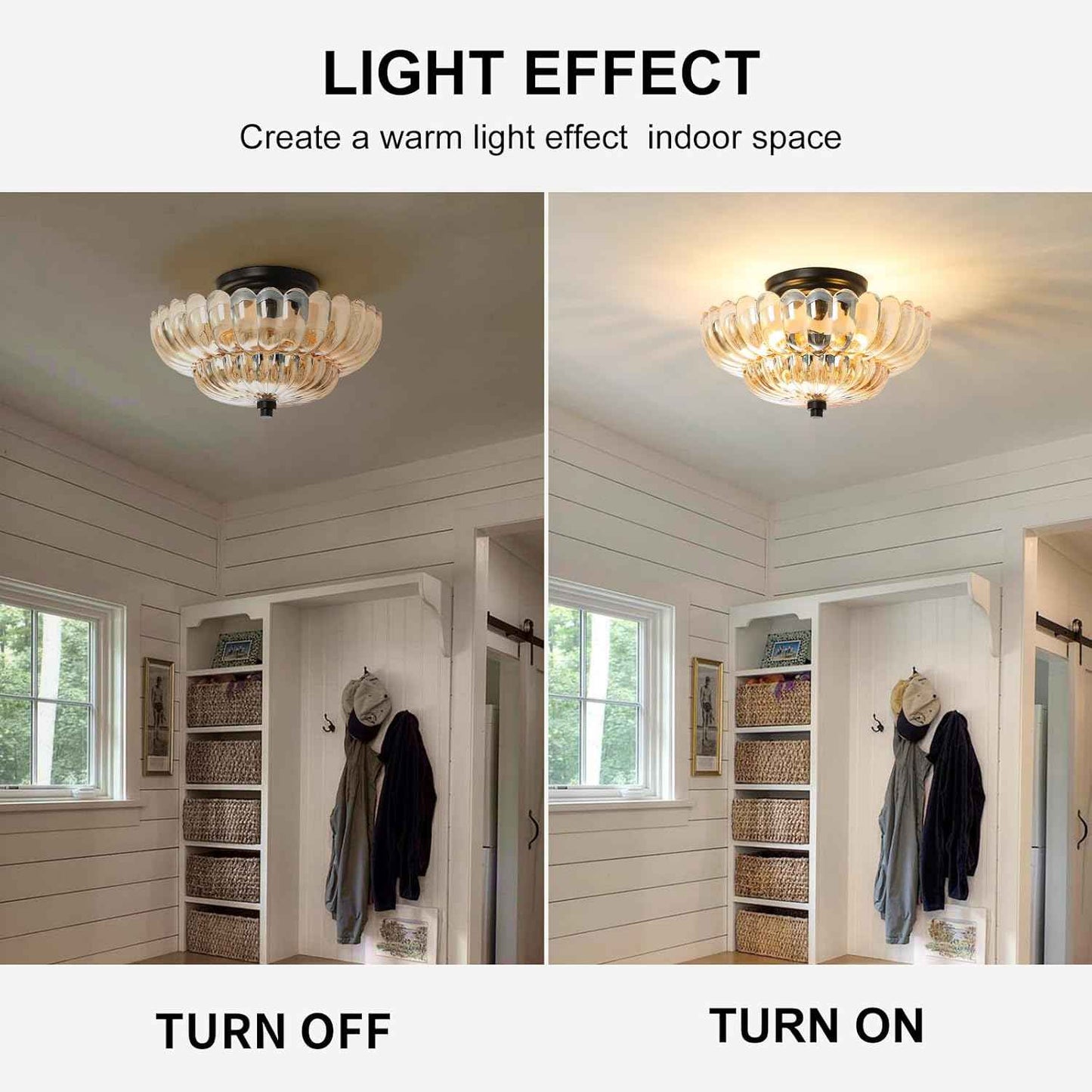 Modern Semi Flush Mount Ceiling Light Fixture with Brown Glass & Black Base - Ideal for Living Room, Kitchen, Bedroom, Hallway (Bulb Not Included)