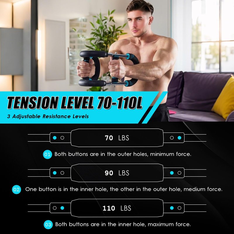 Twister Arm Exerciser, 70-110lb Adjustable Workout Equipment,Twister Arm Exerciser,Chest,Arms, Shoulders and Forearms Muscle Training Fitness Equipment,Portable Power Twister Bar
