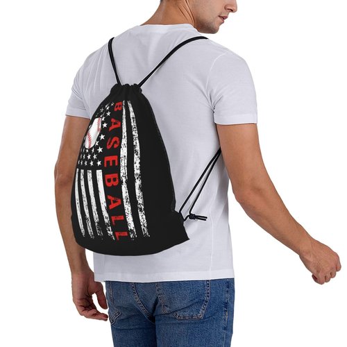 AIMASTZ American Baseball Flag Unisex Drawstring Backpack Bag Sport Gym Swim Travel Sackpack
