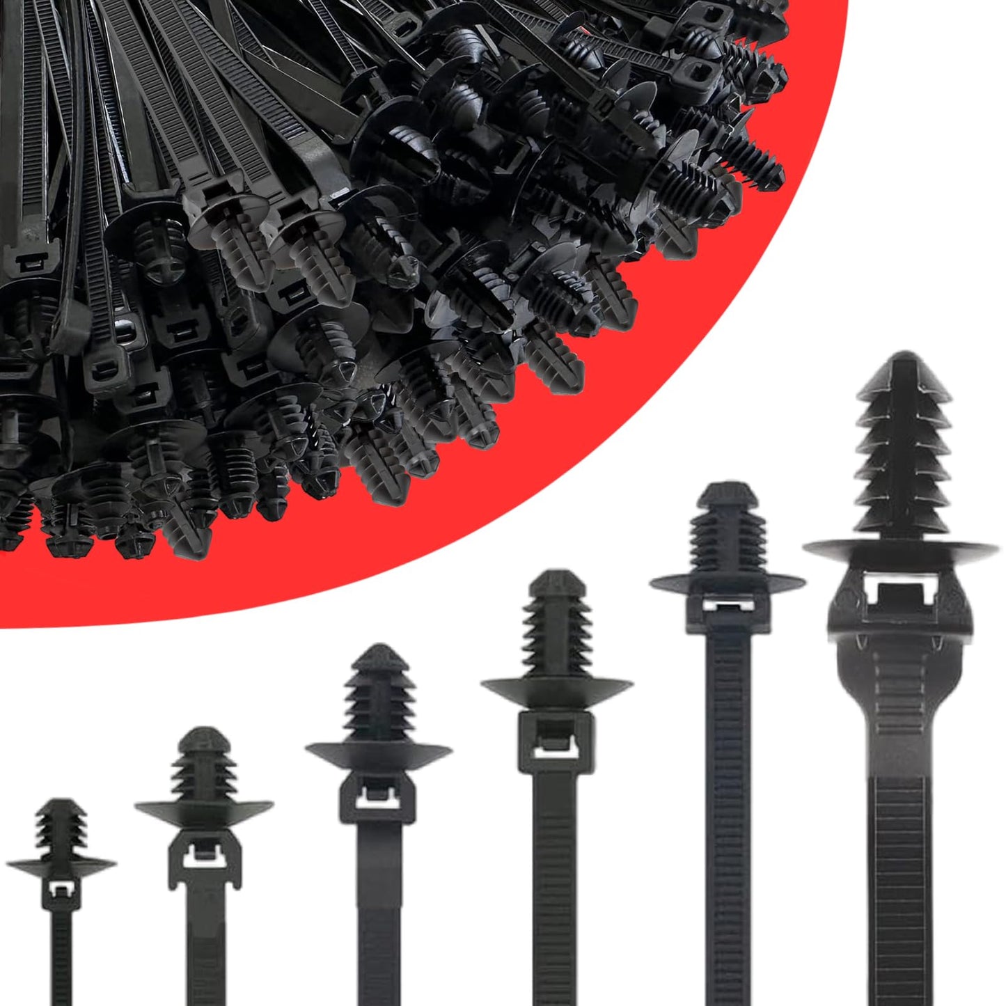 60Pcs Nylon Universal Cable Tie with Buckle Push Mount Zip Tie Mount ChristmasTree Zip Ties Mounts Automotive Cable Ties Wire Clips Fuel Line Ziptie High Temp Heat Resistant Wire Wrap (6-Types)